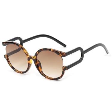 Imagem de Moda redonda óculos de sol feminino pc gradientes lente leopardo quadro luxo tendência óculos uv400, c6, um tamanho
