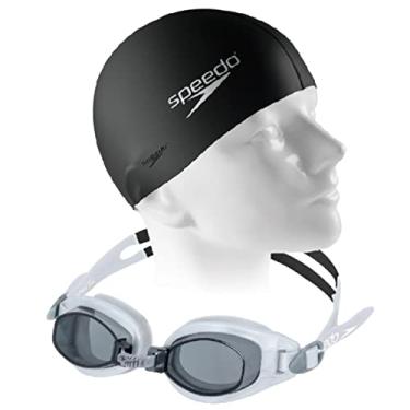 Imagem de Kit Natação Speedo Óculos Freestyle + Touca Flat Silicone a partir de 8 anos (óculos prata/fumê + touca)