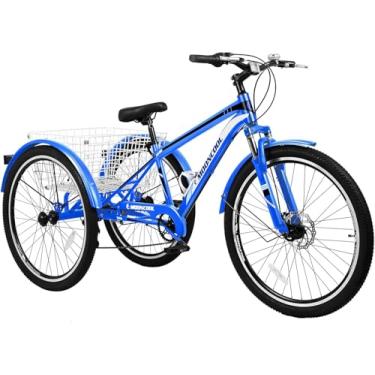 Imagem de Triciclo de montanha adulto, bicicleta cruiser de três rodas de 7 velocidades, triciclos adultos de 24/26/27,5 polegadas com carrinho de compras, triciclos femininos para exercícios, várias