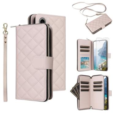 Imagem de Asuwish Capa de telefone para Samsung Galaxy S24 Plus S24+ 5G Capa carteira com protetor de tela de vidro temperado, alça de suporte para cartão, suporte de couro, zíper para celular S24plus 24S + S