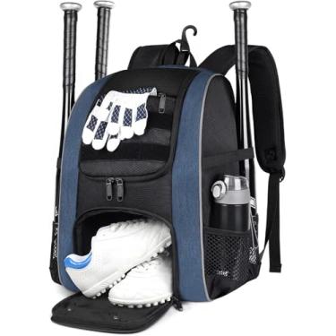 Imagem de Mochila de beisebol, bolsa leve de softbol com compartimento para sapatos para meninos e homens, bolsa de beisebol de grande capacidade para adultos com gancho de cerca para 4 tacos de bola, luva de rebatete, equipamento de Tball, capacete