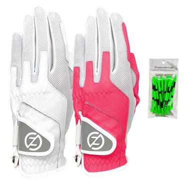 Imagem de Zero Friction Luvas de golfe sintéticas femininas de compressão (pacote com 2 camisetas), ajuste universal, tamanho único, branca/rosa