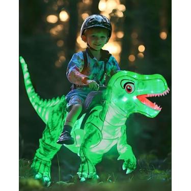 Imagem de bDDeDD Kids Inflatable Costume, Dinosaur Rider,Blow Up T-REX Costumes with LED Light for Cosplay Halloween Christmas Party (Green Dinosaur, Kids)