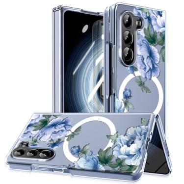Imagem de MIDIIUGCT Capa magnética para Galaxy Z Fold5, círculo magnético integrado e carregamento sem fio, capa à prova de choque de grau militar para Z Fold 5 [flor de peônia diagonal] MUS-CXDZ-03-21