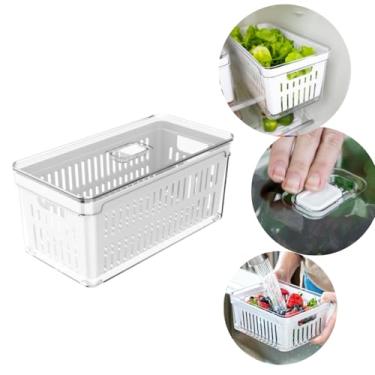 Imagem de Pote Organizador de Geladeira Com Escorredor Cesto Interno Lavagem Alimentos Clear Frescor Saladas Frutas Gaveta Transparente Prático Com Tampa 5L