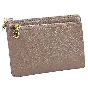 Imagem de Carteira feminina de couro genuíno com zíper e bolso para moedas, Greypurple, One Size