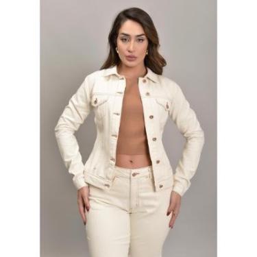 Imagem de Jaqueta Jeans Sarja Feminina Tradicional Off White-Feminino