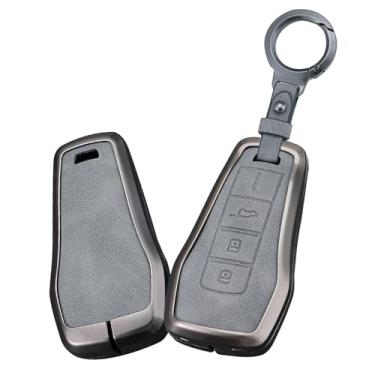 Imagem de HIBEYO Capa de chaveiro compatível com Xpeng Xiaopeng P5 P7 P7i G6 G9 G3 G3i acessórios capa de chave de liga e capa de couro liso para chave de carro com chaveiro redondo