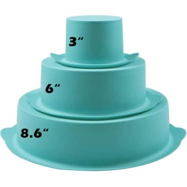 Imagem de Conjunto de assadeiras redondas de silicone para assadeiras de bolos da Webake para 3 camadas de estanho de bolo, 20 cm, 15 cm, 7,6 cm para aniversário, aniversário de casamento, dia das bruxas, festa de Natal
