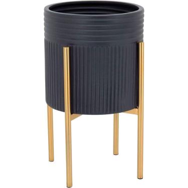 Imagem de Cachepô Vaso Decorativo Planta Metal 38x22x22cm Preto