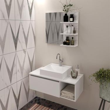 Imagem de Kit Gabinete de Banheiro com Cuba e Espelheira Branco Mármore