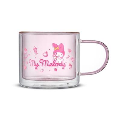 Imagem de JoyJolt Caneca de café com isolamento de parede dupla Hello Kitty ft My Melody, copo de vidro de 382 g, copos fofos ideais para latte, café gelado ou chá, produtos Kawaii Hello Kitty, acessórios