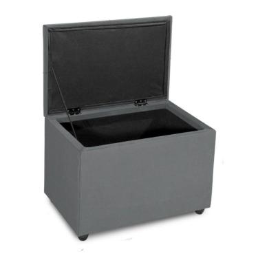 Imagem de Puff Baú 60cm Porta Treco Madeira Veludo Estofado Premium Cor cinza