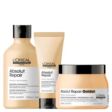 Imagem de Kit L'oréal Professionnel Serie Expert Absolut Repair Gold Quinoa - Shampoo 300 Ml + Condicionador 200 Ml + Máscara Reparação 500 G