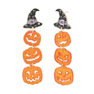 Imagem de Madison Tyler Brinco feminino de Halloween | Brincos de caveira abóbora chapéu de bruxa crânio fantasma veneno | Brincos de festa de Halloween, joias hipoalergênicas, Zinco, Strass