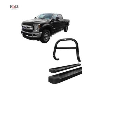 Imagem de Kit Quebra Mato C/Barra Estribo Plataforma Alumínio Preto F250 - HOZZ