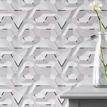 Imagem de Papel de Parede Efeito Gesso 3D Labirinto Fio Preto Autocolante Laváve