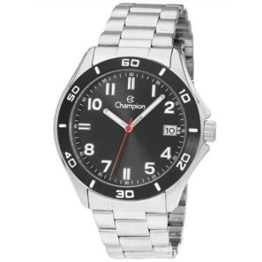 Imagem de Relógio masculino analógico com calendário em aço inox caixa 45mm aro preto fundo preto Quartz-Masculino