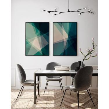 Imagem de Kit com 2 Quadros Abstrato em Verde - Moldura Caixa + Foam + Vidro em 