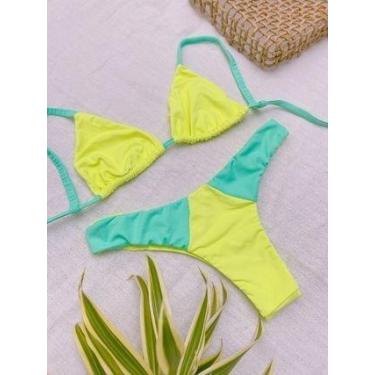 Imagem de Biquini cortininha + asa delta - SMELL SWIMWEAR, Bicolor verde rosa, P