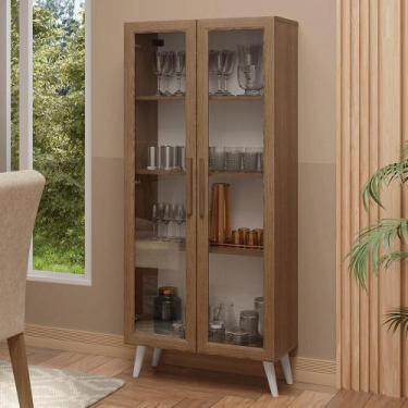Imagem de Cristaleira 70 cm 2 Portas de Vidro com Pés Cônicos Rustic/Branco Made
