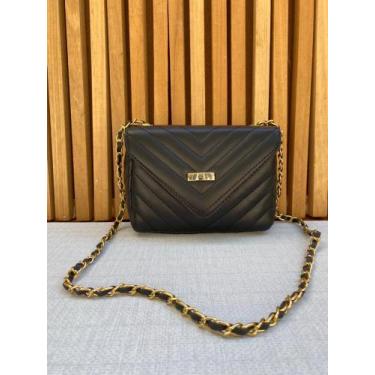 Imagem de Bolsa feminina ombro transversal alça corrente resistente, Preto, 500g