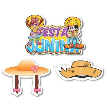 Imagem de Kit 3 Placas Festa Junina Chapu Caipira Menina Menino - Art Print