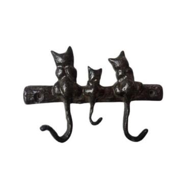Imagem de Cabideiro / Porta Chaves Gatos Em Aluminio Fundido - Funditex, Preto
