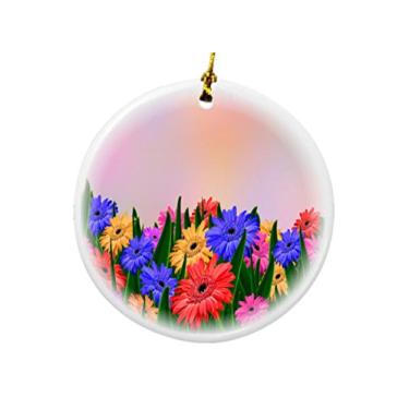 Imagem de Rikki Knight Margarida Gerberas coloridas em design de campo porcelana redonda ornamentos de Natal de dois lados