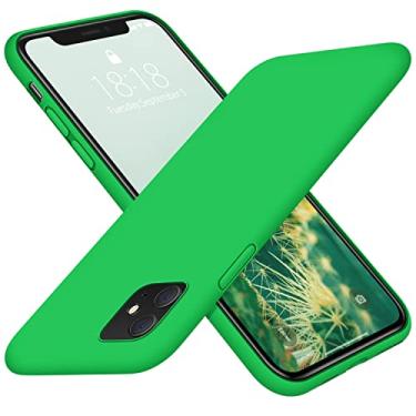 Imagem de DTTO Capa compatível com iPhone 11, [Série Romântica] Capa de silicone totalmente coberta [Proteção aprimorada para câmera e tela] com almofada padrão de grade de colmeia para iPhone 11 de 6,1 polegadas 2019, verde floresta