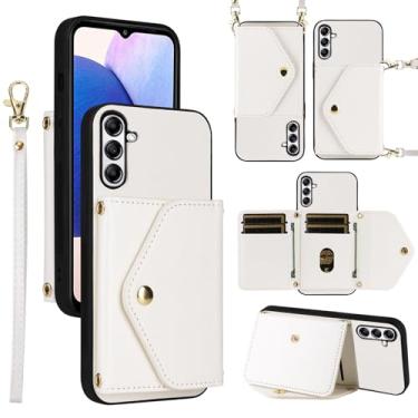 Imagem de Dswteny Capa carteira para Samsung Galaxy S24 5G com cordão de pulso alça de ombro fina bolsa flip fina, suporte de cartão de crédito de couro PU de luxo acessórios capa de celular para S 24 24S G5