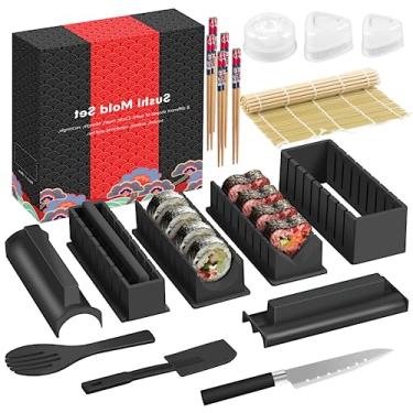 Imagem de HI NINGER Kit de fabricação de sushi edição de luxo Kit completo de fabricação de sushi 17 peças prensa de molde de sushi com formas de molde de rolo de arroz sushi, garfo, espátula, faca de sushi, tapete de rolamento de sushi, pauzinhos