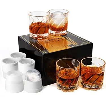 Imagem de Copos de uísque com 4 moldes de gelo e uma caixa de luxo, óculos de uísque à moda antiga, presentes para papai da Daughter Son Kids, Best Father Ever Whiskey Glass, presentes para marido