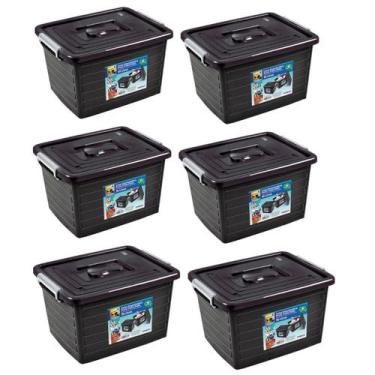 Imagem de Kit 6 Caixa Organizadora Multiuso Preta C/ Tampa 30L - Arqplast