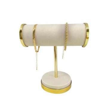 Imagem de Expositor Bracelete T Forrado Off White - Borda Dourada - AVULSO - Pie