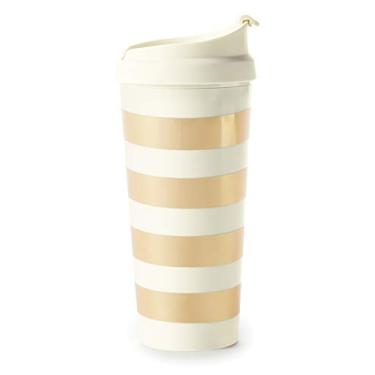 Imagem de Kate Spade New York Caneca térmica de viagem para café, 473 ml, listra dourada