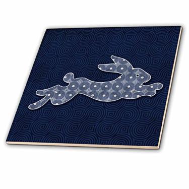 Imagem de 3dRose Ct_264322_3 Azulejos de cerâmica com estampa geométrica azul e branco, tema da floresta, 20 cm