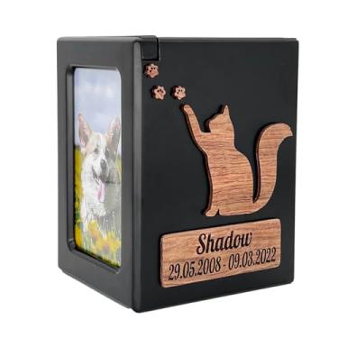 Imagem de Tarngod Nome e data personalizados, grave seu texto de bênção, urna personalizada, urna de animal de estimação para cães e gatos, caixa de madeira de lembrança (Gatinho preto, M (0-30 libras))