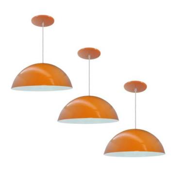 Imagem de Kit 3 Luminária Pendente Meia Lua 50cm Interior Branco Brilho Com Fiaç