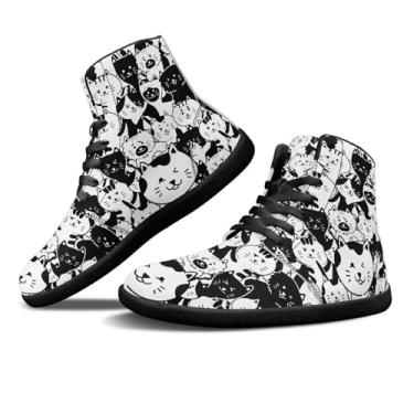 Imagem de GOSTONG Sapatos femininos descalços bico largo, sem queda, antiderrapante, para viagens ao ar livre, trilhas, cano alto, couro PU, tênis casual EUA 6-12, Gato animal, 11.5 Wide