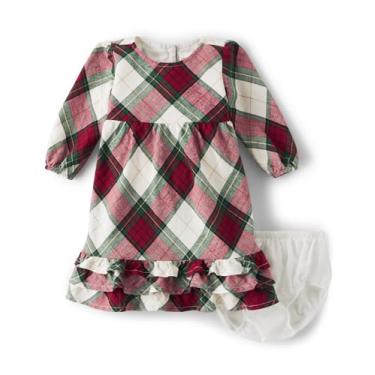 Imagem de Gymboree Vestidos de manga comprida para bebês meninas tamanho único e recém-nascidos sazonais, Xadrez natalino, 9-12 Meses
