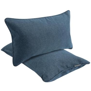 Imagem de FUNHOME Almofadas lombares impermeáveis para móveis de pátio, conjunto de 2 almofadas decorativas de 30 x 50 cm com enchimento, apoios de cabeça com zíper oculto para sofá e cadeira (azul jeans)
