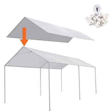 Imagem de Thanaddo Cobertura de substituição de garagem de 3,5 x 6,5 m de cobertura de tenda de garagem com 44 cordas elásticas de bola , branca (apenas capa, moldura não incluída) (10 x 20 branco)