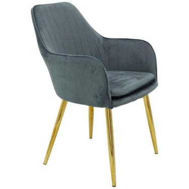 Imagem de Cadeira Poltrona Lines Base Dourada Recepção Sala Suede - Lianto Decor