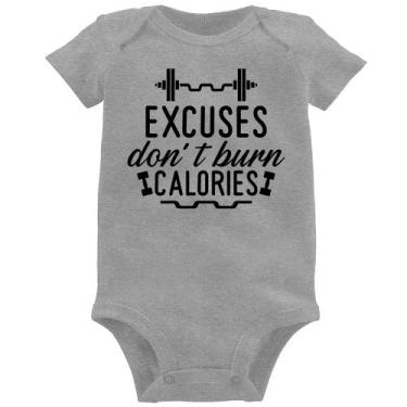 Imagem de Body Bebê Excuses Do'nt Burn Calories - Foca na Moda, Cinza, P
