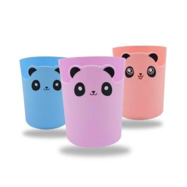 Imagem de Kit 3 Porta objetos panda 10x8cm em plástico Interponte