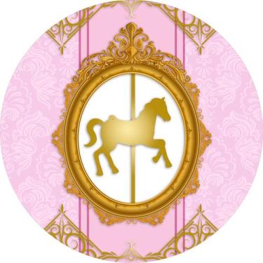 Imagem de Painel De Festa Redondo 1,50x1,50 - Carrossel Rosa Cavalo Dourado 003 