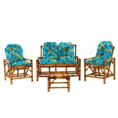 Imagem de Kit Cadeiras De Bambu Soltas 4 Lugares E Mesinha Área Jardim - Compree