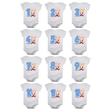 Imagem de Kit body mesversario manga curta ursinho marinheiro 12 bodies - Calupa