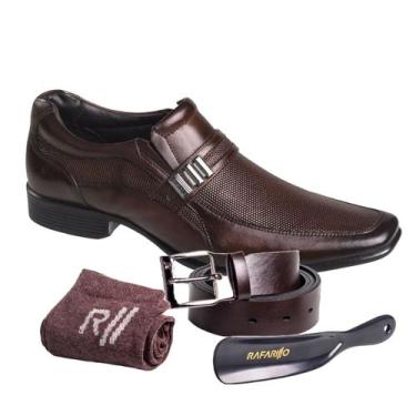 Imagem de Sapato Social Rafarillo Em Couro Marrom Original Kit 4x1, 41, Marrom